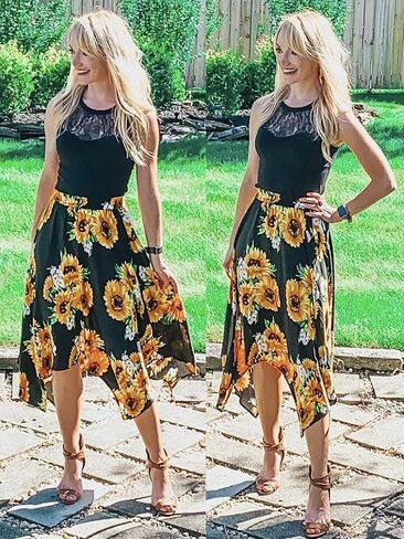 Hibluco Women's Midi Skirt High Waist Asymmetrical Floral Skirt Boho Skirts in Saudi Arabia