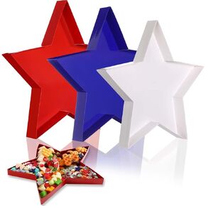 13.7''H 4th of July Cardboard Star Box for Charcuterie Red White Blue Patriotic Star Fillable Paper Mache Candy Container Star Shapes for Independence Day Memorial Day
