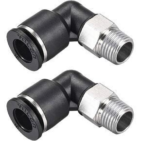 uxcell Push To Connect Tube Fitting Male Elbow 10mm Tube OD X 1/4NPT Thread Pneumatic Air Push Fit Lock Fitting 2pcs