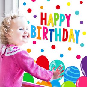 4 Sheets Happy Birthday Window Clings Colorful Dots Birthday Balloons Reusable Window Decals for Home Decor Anniversary Party Supplies