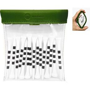 Golf Tees Pouch Bag with Clip, Clear Transparent Squeeze Top Pocket to Store Golf Accessories and Valuables | 15 Bamboo Tees Included (Green)