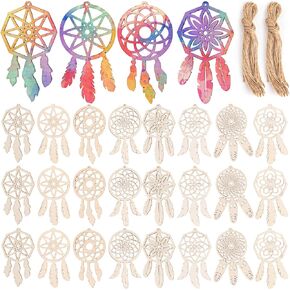 Framendino, 40 Pack Wooden DIY Dream Catchers Kits Dream Catchers Decorative Hanging Ornaments to Paint Wooden Dream Catchers for Home Ornaments Tree Home Decor
