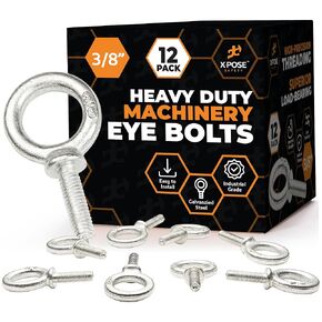 Xpose Safety Shoulder Eye Bolt 3/8"-16 x 1-14" - Industrial Strength Threaded Lifting Eye Bolt Screw for Machinery, Hoist, Anchor, Towing & More - 3/8" Eye Bolts Heavy Duty Galvanized Steel 24 Pack