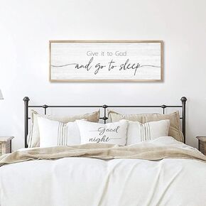 Give It to God and Go to Sleep Sign Framed Large 41''×15'' Above Bed Wall Decor for Bedroom Farmhouse Wall Decor Guest Room Decor Rustic Master Bedroom Wall Decoration Wood Wall Art (black frame)