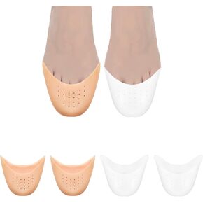 Silicone Toe Pouches 4 PCS-Silicone Gel Pads Toe Protectors Shoe Cap Protector Ballet Foot Protection with Breathable Hole for Ball of Foot Metatarsal Ballet Pointe Cap (1 White 1 Beige)