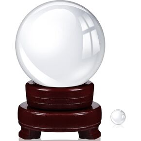 CHENGU Obsidian Crystal Ball with Wooden Stand 2 Pieces 3.15 Inch/ 80 mm Crystal Ball Decorative Obsidian Sphere for Meditation, Healing, Witchcraft Halloween Home Decorations (Clear)