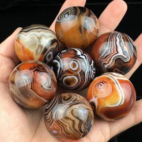 TEAMWILL Natural Silk Agate Banded Ball Quartz Crystal Sphere Tumbled Gems Stone DIa.35MM(1.38inch)