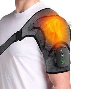 Heated Shoulder Wrap, Shoulder Massager Heated Shoulder Brace for Women Men, Cordless Vibration Massage Shoulder Heating Pad for Neck and Shoulder, 3 Vibration and Heat Settings, Great Gifts