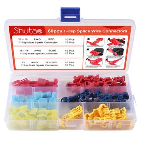240Pcs T-Tap Wire Connectors, T-Tap Wire Terminals Self-Stripping Quick Splice Electrical Wire Terminals, Insulated Male Quick Disconnect Spade Terminals Assortment Kit