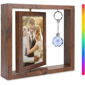 Picture Frame 4x6 - Solid Wood Picture Frames,Display Photo 3x5 inch with Mat, 4x6 inch without Mat,Photo Frames for Tabletop (Rotating frame brown) in Saudi Arabia