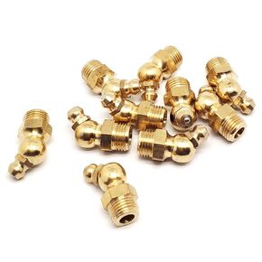 M8 x 1mm Metric Thread 45-Degree Angled Brass Hydraulic Zerk Grease Nipple Fitting，Pack of 15