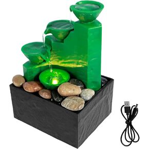 Tabletop Fountain Meditation Water Fountain with Light Creative Small Waterfall Fountain Decorations Sound Relaxation Fountain Ornament for Table Office Bedroom(A)