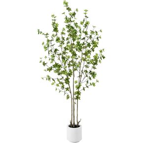 6.5ft Tall Artificial Enkianthus Tree, Fake Enkianthus Tree with Lifelike 441 Leaves, Faux Tree for Indoor, Large Floor Plant in White Pot for Living Room Bedroom Office Decor