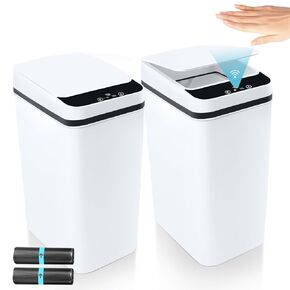 2 Pack Automatic Bathroom Trash Can with Lid & 40Pcs Trash Bags 3.2 Gallon Touchless Garbage Can Smart Trash Can Slim Waterproof Motion Sensor Bathroom Trash Can for Bedroom, Bathroom, Kitchen
