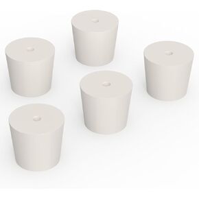 Solid Rubber Stoppers with Single Hole, Size 6#, Set of 5, Precision Tapered Lab Seal Rubber Stoppers for Air-Tight Control