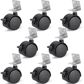 Telfun 8 Pack 1.7 Inch Plastic Casters Wheels, Swivel Replaceable Caster Wheels with Locking Brake, Easy to Assemble for Cart, Furniture, Plant Shelf, Black