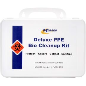 Deluxe PPE Bio Cleanup Kit - Complete PPE & Biohazardous Fluid Clean-Up - Tailored for Workplace, Law Enforcement, Health Care, Nursing Home & First Responder Environments