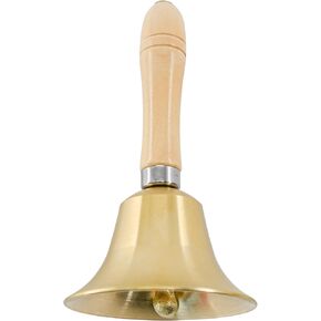 MrMrKura Super Loud Solid Brass Hand Call Bells with Wooden Handle for Church, Hotel, School, Service, Wedding (M)