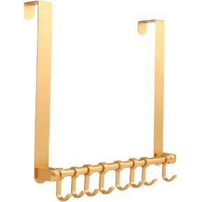 Over the Door Hook Gold, Shower Door Hook Over the Door Towel Rack Door Hanger Hook Over Door Organizer Over the Door Hanger for Bathroom Bedroom Kitchen with 8 Adjustable Hooks Heavy Duty Aluminium