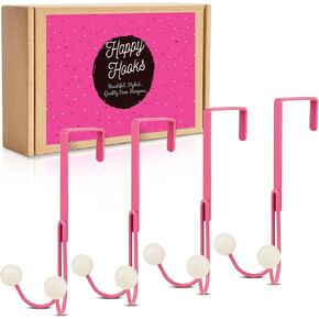 Small Over The Door Hooks for Hanging Clothes - 4 Hooks Per Pack - Over Door Hanger Hook, Over Door Hook for Towels, Coats, Clothes - Small Door Towel Hanger for Bathroom, Pink Hangers