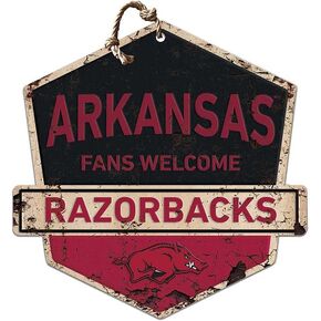 KH Sports Fan Arkansas Razorbacks Fans Welcome Badge Sign, 20x20 Inches, Razorbacks Decor for Dorm Room, Bedroom, Fan Cave, Living Room; Display Your Team Spirit with This Unique Arkansas Razorbacks Wall Art
