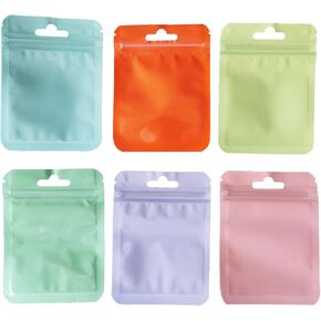 120pcs Self Locking Mylar Sample Bag Pastel Clear Small Ziplock Gift Bag Smell Proof Holographic Resealable Pouch Reusable Macaron Color 4"x3" Organizer Small Business Storage Goodie Jewelry Candy