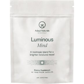 Adapt Naturals Luminous Mind - 7 Nootropic Botanicals and Nutrients - Clean Brain Supplements for Memory and Focus, Mental Clarity and Elevated Mood - No Caffeine, Crash Free - 60 Capsules
