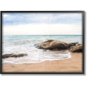 Stupell Industries Rocky Crashing Beach Waves Framed Wall Art, Design by Ann Bailey