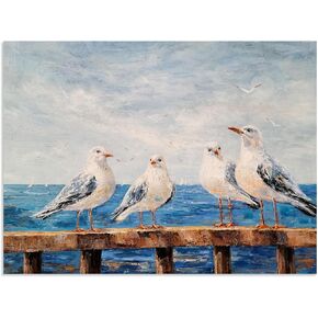 SYGALLERIER Coastal Wall Art with Texture - 12x16IN Seagull Landscape Decoration Painting for Living Room Bedroom Bathroom