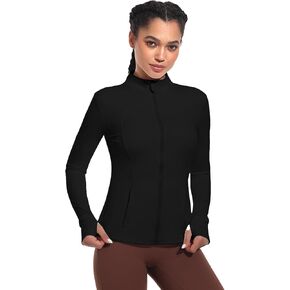 Women's Athletic Jacket Zip Up Workout Jacket With Pockets Running Hoodless Yoga Jacket Slim Fit With Thumb Holes