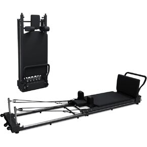 Pilates Reformer Machine Rubber Pilates Bed Exercise Strength Training Foldable Reformer Equipment for Studio Home Gym Yoga Workout-Up to 330 lbs Weight Capacity