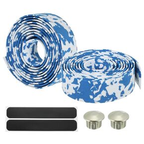 PATIKIL Bike Handlebar Tape, 2 Pack EVA Camouflage Handle Grip Wraps Non-Slip Bicycle Bar Tape with Black End Plugs for Racing Bicycles Road Bicycle, Blue White