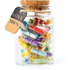 Valentines Day Gifts for Her Him 45PCS Love Capsules in a Glass Bottles Cute Message Capsules Pills for Boyfriend/Girlfriend & Birthday Christmas Anniversary Graduation Mother's Day Gift (45PCS)