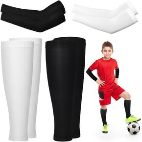 4 Pairs Compression Leg Sleeve and Arm Sleeves for Basketball Youth Football Soccer Sports Sleeves for Boys Girls
