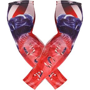 Sports 4th of July American Flag Sleeve,USA Fourth of July Patriotic Youth Adult Arm Sleeve Compression Fit No Slip Baseball Flames