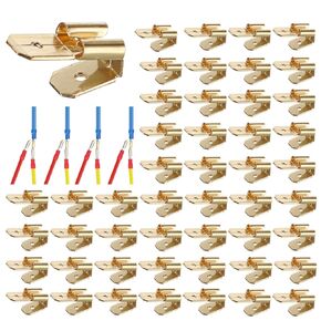 OwnMy 30PCS 1/4" Piggyback Spade Connectors Brass Quick Disconnect Wire Connectors, 3 Way Wire Adapter Connectors Wire Splitters with 2 Male and 1 Female Terminals, Electrical Double Spade Connectors