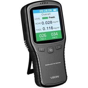 VSON Air Quality Monitor Indoor, Formaldehyde Detector, Air Sensor Tester Pollution, with HCHO/TVOC/PM10/PM2.5 Real-Time Data Colorful Screen & USB Charging(Gray)
