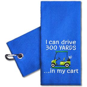 I Can Drive 300 Yards ?in My Cart Embroidered Golf Towel with Clip. Funny Golf Accessories Gifts for Men Women Golf Lover, Birthday Retirement Mother's Day