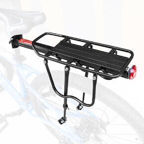 Rear Bike Rack Aluminum Alloy Bicycle Cargo Rack Adjustable for 24-29 inch Bike 110 lbs Capacity Easy to Install Black