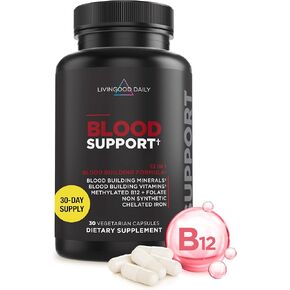 Livingood Daily Iron Supplement for Women & Men, Blood Support (30 Capsules) - Supports Healthy Red Blood Cell Production & Overall Blood Health - Non-GMO, Gluten-Free, Allergen-Free, & Vegan