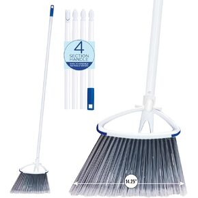 Lola Products Large Angle Broom w/Dustpan, up to 15" Sweeping Width, Bristles are Recycled Soda Bottles, 48" Steel Handle, Includes Swivel Hang Cap for Easy Storage - Indoor Use & Tight Spaces