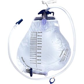 Urinary Drainage Bag with Anti-Reflux Chamber, Urine Bag with 2000 mL, 48" Drainage Tube, Clips and Hanging Hook (1 PCS)
