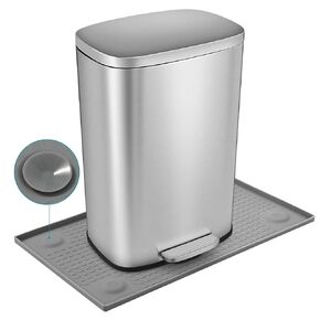 Trash Can Mat, Silicone with Dual Non-Slip Texture, Bottom Suction Cups for Secure Placement on Smooth Surfaces, Raised Edges to prevent Spills,Suitable for Kitchen, Living Room, Bedroom