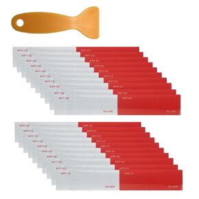 Reflective Tape 2"×12“×30 Pack 1Pcs Resin Scraper Red/White Conspicuity Safety Caution Warning DOT-C2 Self-Adhesive Tape Trailer Reflector - for Cars, Trucks, Trailers, Boats, Signs