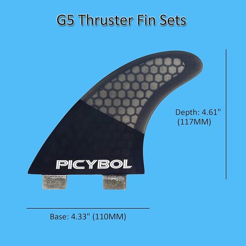 مجموعة Thruster 3 زعانف | زعانف لوح ركوب الأمواج من الألياف الزجاجية G5 على شكل قرص العسل | يعمل مع جميع ألواح التزلج ذات التبويب الواحد in Kuwait