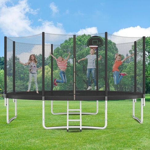 8ft/10/12/ft/14FT Trampoline for Kids, Recreational Outdoor Trampolines with Safety Enclosure Net, Basketball Hoop and Ladder,for Kid and Adults,Boys/Girls,for Outdoor in Saudi Arabia