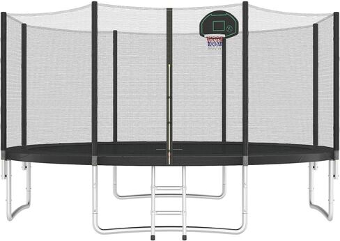 8ft/10/12/ft/14FT Trampoline for Kids, Recreational Outdoor Trampolines with Safety Enclosure Net, Basketball Hoop and Ladder,for Kid and Adults,Boys/Girls,for Outdoor in Saudi Arabia