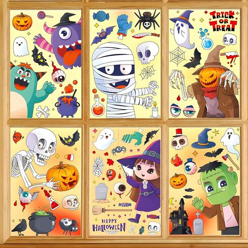 6 Sheets Halloween Window Clings, Halloween Window Sticker Decals Double Sided for Glass Windows Cute Halloween Party Decoration in Kuwait