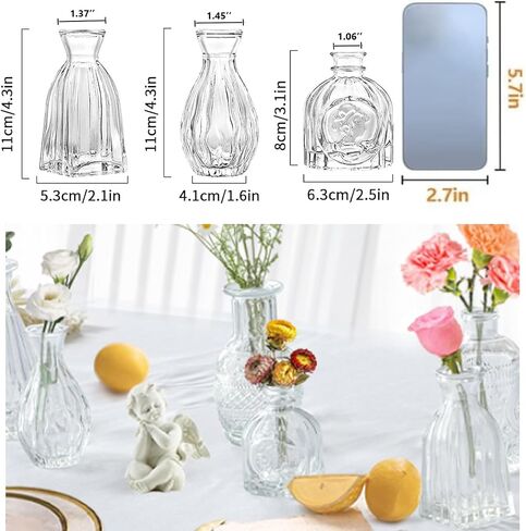 FANTESTICRYAN Glass Bud Vases Set of 3, Clear Vase for Flowers Small Glass Vase Single Flower Mini Vases Bulk for Centerpiece Wedding Table Decor, Home Decorations in Saudi Arabia