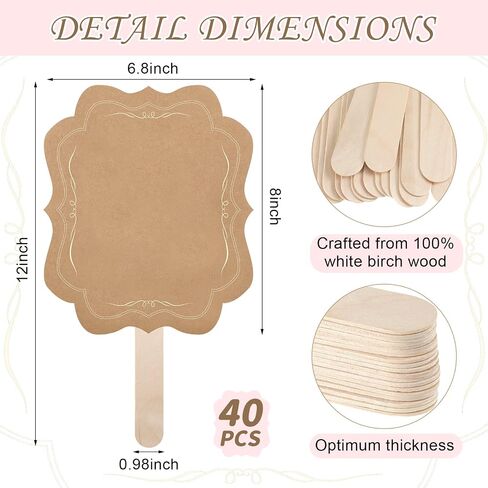 Amyhill Kraft Wedding Paper Fans Blank Handheld Church Fans and Wedding Fan Sticks with Stickers for DIY Crafting Wedding Celebration Party Favors, 8 x 6.8 Inch (20 Set) in Saudi Arabia